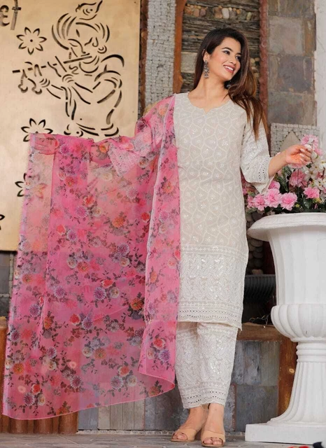 Bellissimo abito da sposa Palazzo Kurta bianco Salwar Kameez Dupatta set