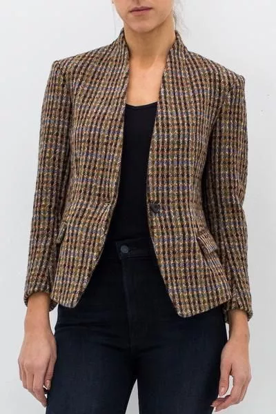 $415 ISABEL MARANT ETOILE Lardy Wool Blend Single Button Blazer Tweed Jacket 34