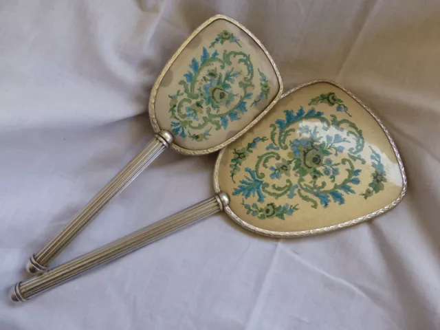 Retro 1960’s Dressing Table and Brush Set Decorated Backs with Blue Flowers