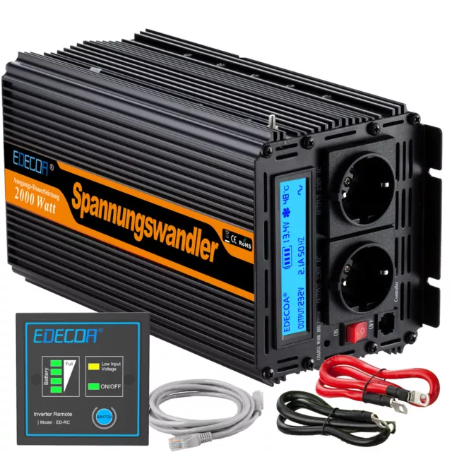 EDECOA Spannungswandler 12V 230V 2000W 4000W Wechselrichter inverter LCD USB V3.