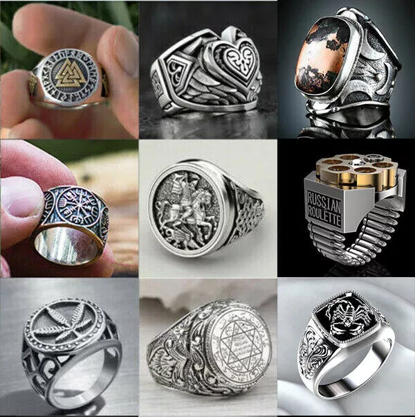 Mens Fashion Viking Ring Punk Stainless Steel Rings Party Jewelry Gift Size  7-13