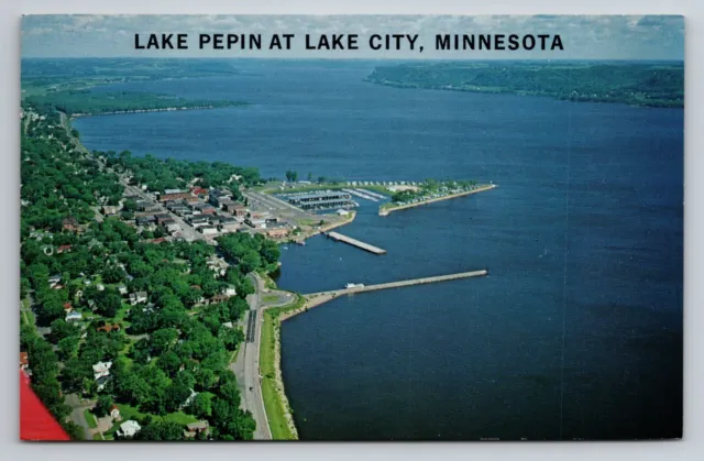 Lake Pepin At Lake City Minnesota Vintage Unposted Postcard Aerial View