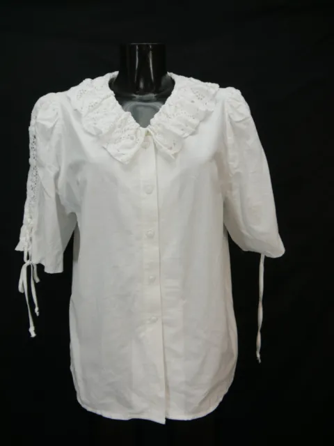 Camicia folcloristica taglia 44 bianca camicetta per Dirndl Distler cotone con pizzo TB8899