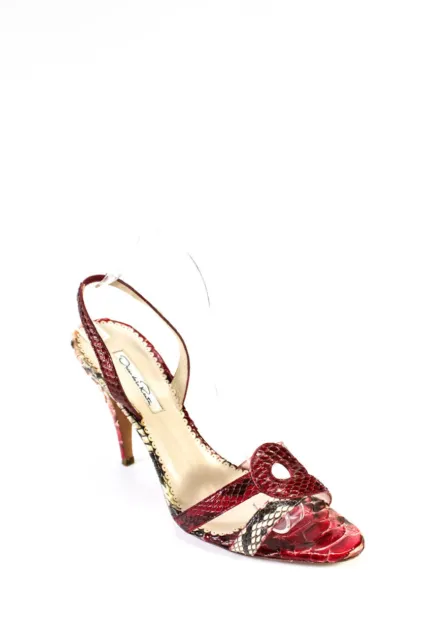 Oscar de la Renta Women's Open Toe Sling Back Stiletto Sandals Red Size 10
