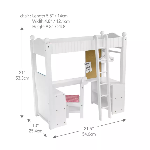 White Doll Bunk Bed with Desk Olivia's World 18" Wooden Furniture Toy TD-0204A 3
