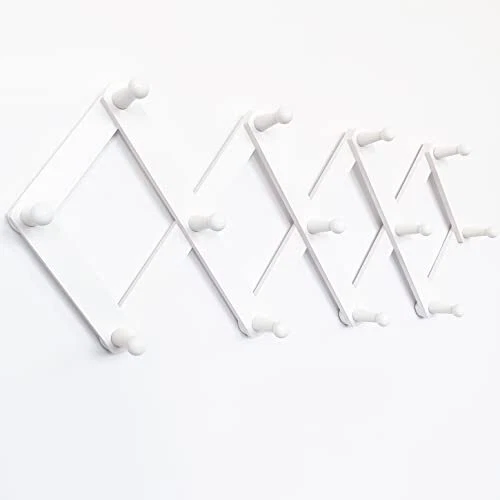 AMAPON Expandable Coat Rack Accordion Wood Wall Hanger 13 Peg Hook Hang Hat C...