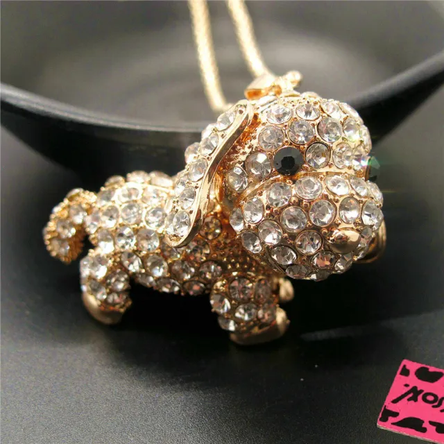 Fashion Women Cute Rhinestone Bling 3D Puppy Dog Crystal Pendant Chain Necklace 2