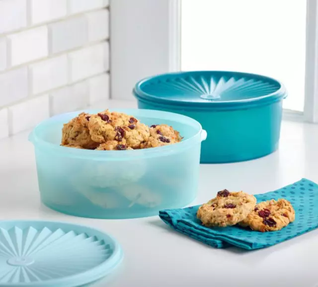 Tupperware Servalier Cookie Canister 8 Cup One Touch Seal Dark Aqua New!