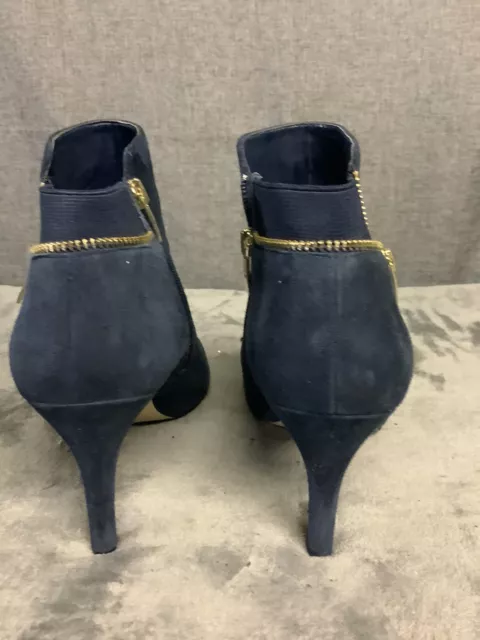 MARC FISHER Serenity Peep Toe Blue Suede Stretch Side Zip Booties | Size 9.5W 2