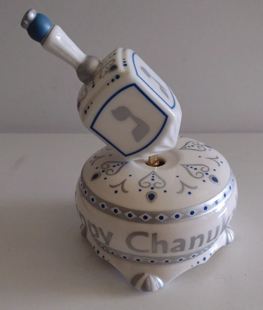 VINTAGE CERAMIC SPINNING "Happy Chanukah" Dreidel Music Box "The