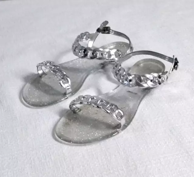 bamboo SILVER crystal Beach Retro Sparkling Clear Sandal Rubber Size 8 box034