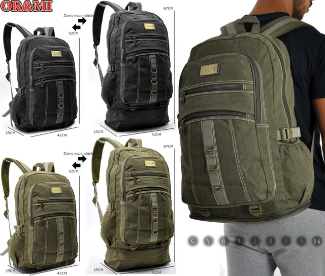 Zaino Grande 60L Canvas Tessuto Multi Tasche Campeggio Viaggi Sportivo Militare