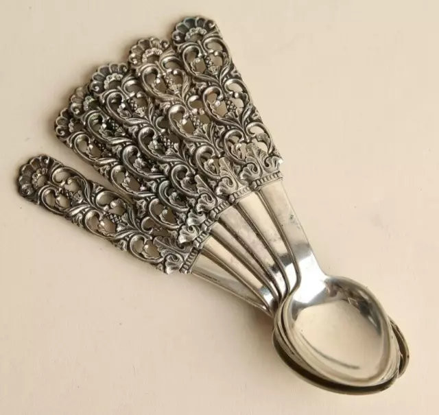 Norwegian BRØDRENE LOHNE SILVER  DEMITASSE SPOONS 4" KLOSTER Set of 6 - Norway