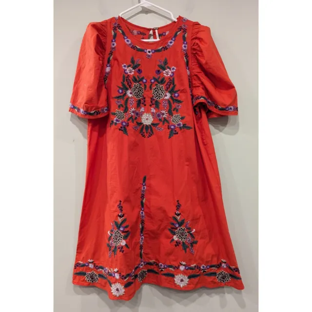 Free People Evangeline Embroidered Puff Sleeve Dress Size Medium