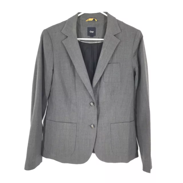 Gap Two Button Notch Lapel Blazer Jacket Size 8 Womens Gray Pockets Career Wool