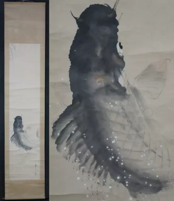 Japan jumping carp Koinobori scroll 1900s on silk Koi