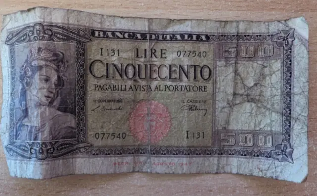 Italy 500 Old Italian Lire Banca D'italia Cinquecento Lire Banknote