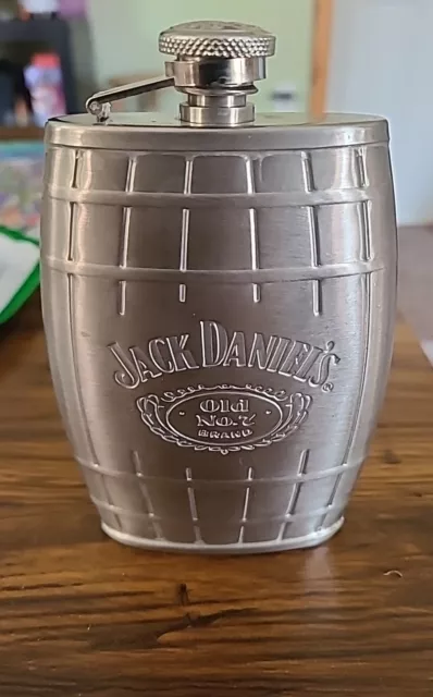 Jack Daniels Old No 7 Stainless Steel 6 oz Barrel Shaped Flask