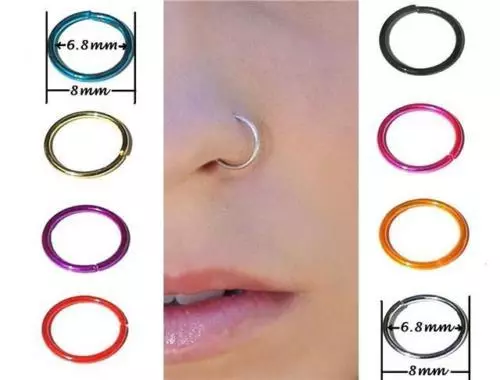 Sterling Silver Nose Ring 8mm 10mm Coloured  Hoop Pierced Body Jewellery