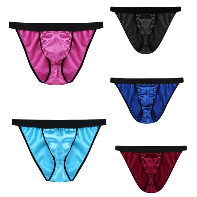 SLIP HOMME STRING Satin Élastique Respirant Tanga avec Bulge Poche Sous