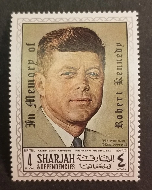 ROBERT F KENNEDY Memoriam Sharjah 1967 JFK Norman Rockwell Stamp MNH