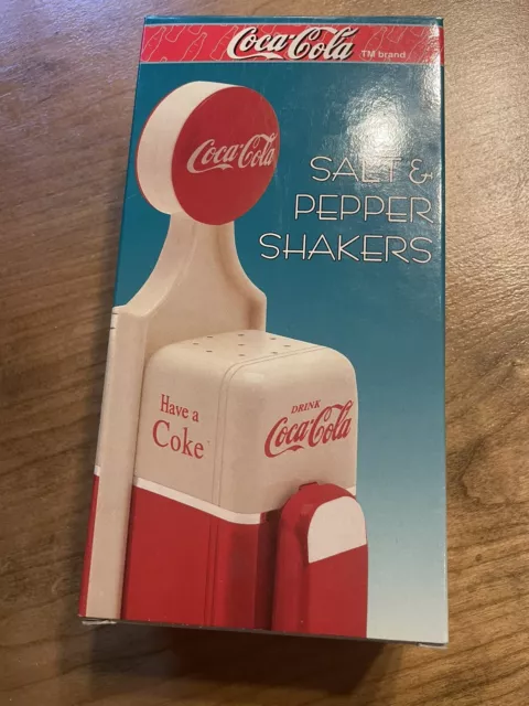Coca Cola Salt & Pepper Shakers Vintage Vending Machine Gas Pump Style NIB