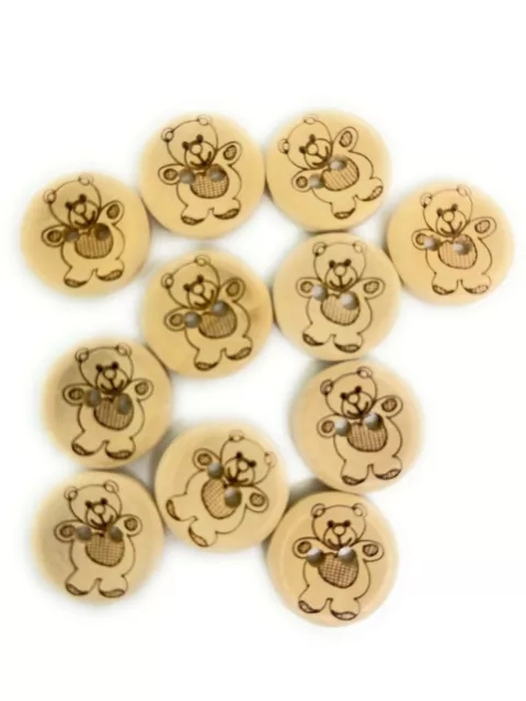 Natural Wooden Buttons Teddy Bear Crafts Sewing Knitting Round Cards 15/20/25mm