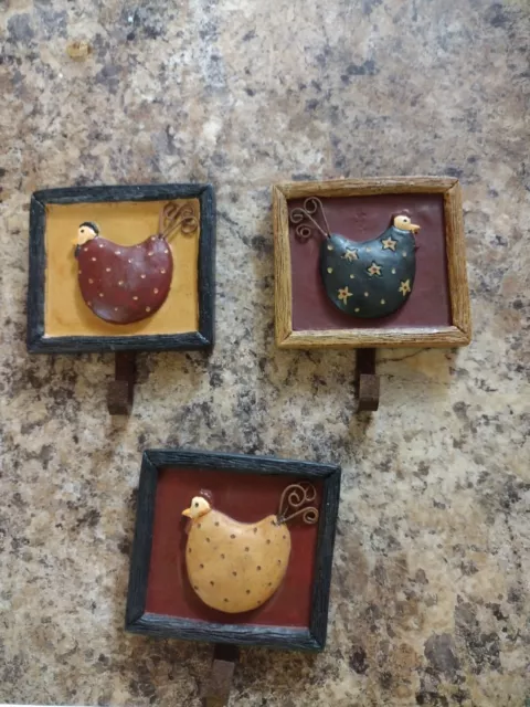 3 Country Chickens Refrigerator Magnets Rustic Primitive Decor Salem Collection