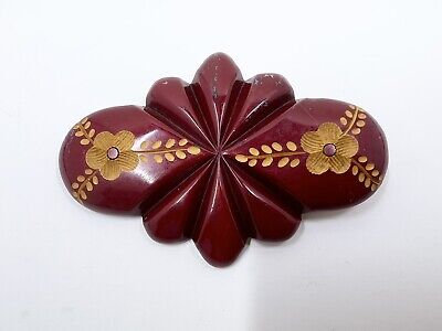 Vintage Red And Yellow Carved Art Deco Bakelite Pin Brooch Flower Floral