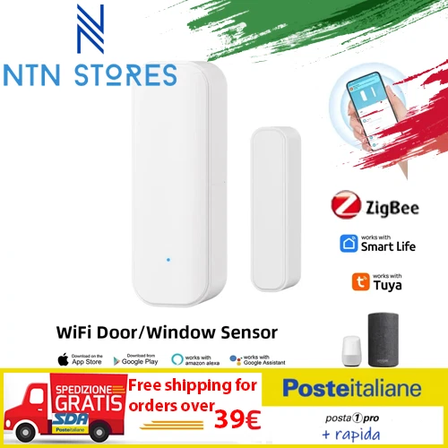 Sensore Porte E Finestre Zigbee 3.0 - Per Smart Home - Funziona Con Alexa E Google Home - Necessario Hub