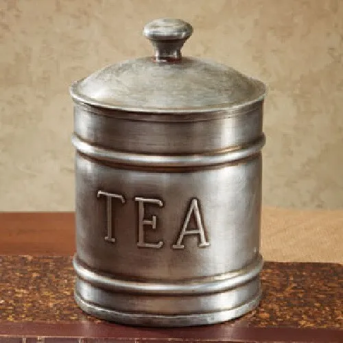 New Primitive Style PEWTER COLOR TEA BAG HOLDER TIN Canister Container