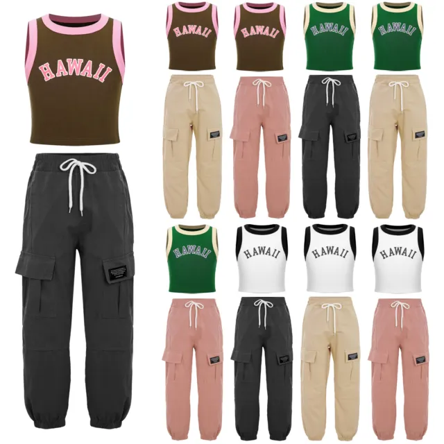 Tank Tops Athletic Sports Suit Street Girls Outfit Set Dance Sweatsuit Jogger