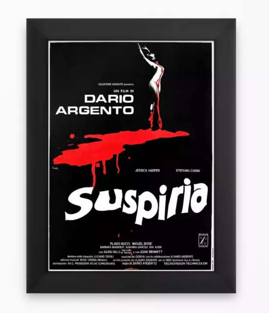 SUSPIRIA (1979 Argento) FRAMED HORROR MOVIE Mini POSTER 7x5" Mounted Black Frame