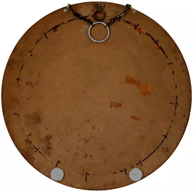 R)(T VINTAGE WALL MIRROR>1940s ROUND15" Dia. 2KG>RING CHAIN>WOOD FRAME>BEVELLED>