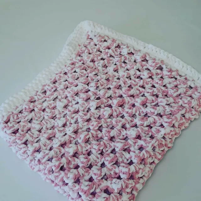 Handmade Crochet Baby Blanket Pink and White Granny  pattern very soft yarn