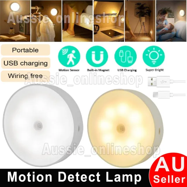 Motion Sensor LED Night Light USB Rechargeable Wall Mount Body Induction Lamp AU