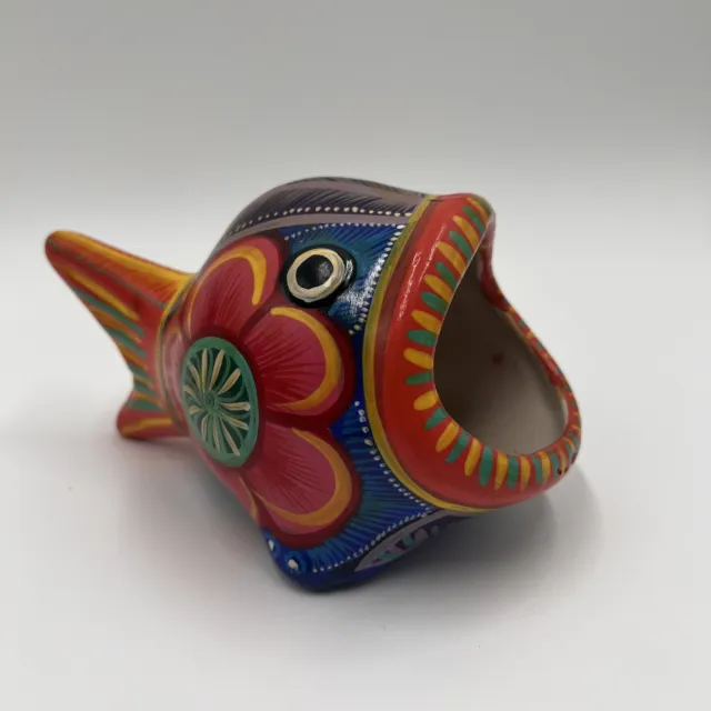 Vintage Mexican Talavera Folk Art Pottery Ceramic Terracotta FISH Open Mouth