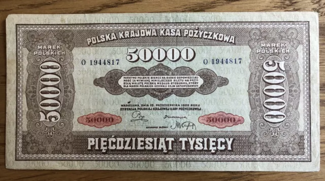 Poland, Hyperinflation, 50000 Marek Banknote 10.10.1922, VF