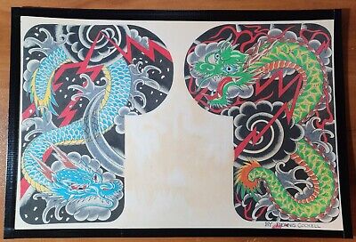 Dennis Cockell Tatuaje Flash Londres Vintage Estilo Tradicional Japonés Dragones
