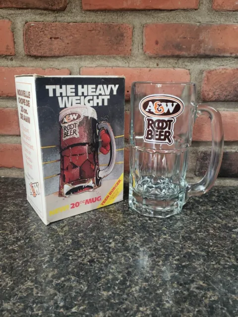 NEW A&W Root Beer Mug/Original Box Thick Heavy Clear Glass. (6 3/4 Inches) Tall.