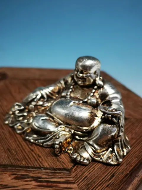Old Unique. Miao Silver Copper Handmade Maitreya Buddha Antique Statue Y87
