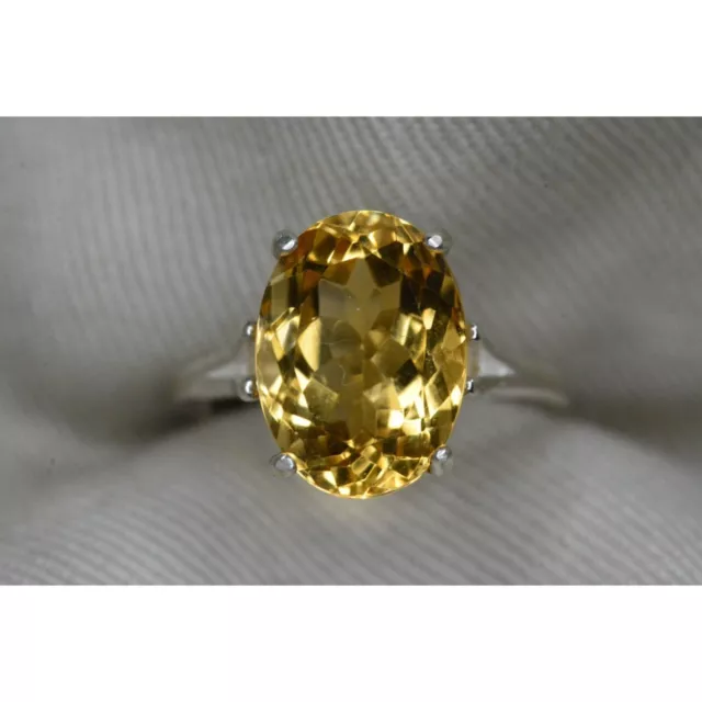 Certified Citrine Ring 6.14 Carat Sterling Silver Solitaire Natural Genuine C8