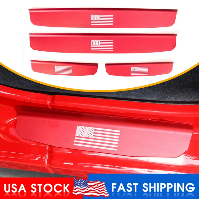 US Flag Red Door Sill Entry Guards Scuff Plate Cover For Jeep Wrangler JL 2018+