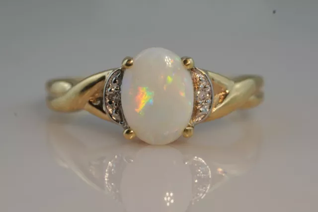 Natural Solid Opal & Diamond Ring 9ct