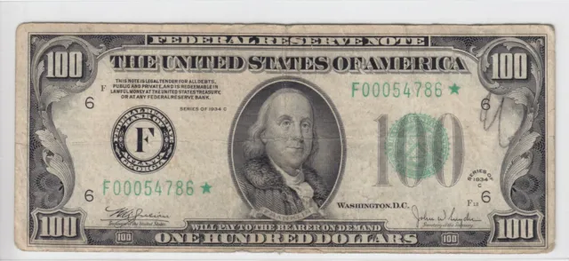 1934C $100 Federal Reserve STAR Note Atlanta FR#2155-F* F00054786*