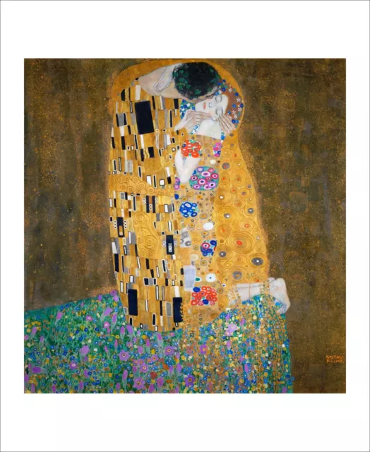Klimt The Kiss love fine art giclee print poster gallery wall art WITH BORDER