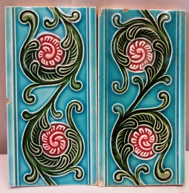 Tile Japan Dk Majolica Vintage Ceramic Porcelain Border Flower Design Collectibl 2