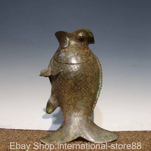 10" Rare Old China Bronze Ware Gilt Dynasty Palace Fish Beast Wine Vessel