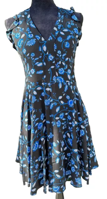 Rebecca Taylor Womens Dress Silk Sleeveless Kyoto Black Blue Floral Sz 2