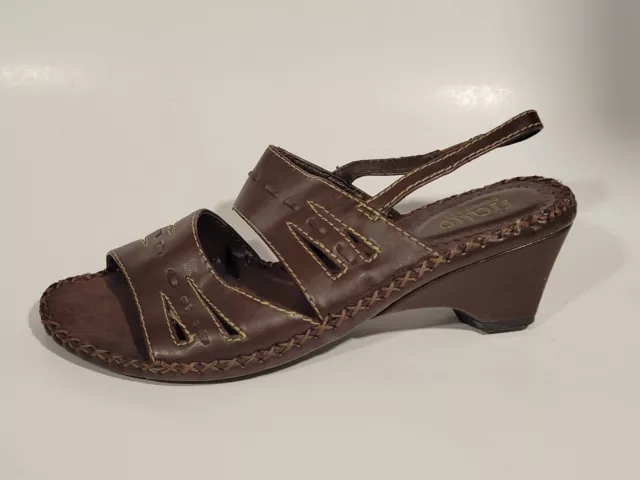 Rialto Comfort Sandals Womens 7.5 M Sling Back Heels Faux Leather Brown Open Toe